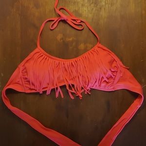 Coral Fringe Halter Bikini Top S
